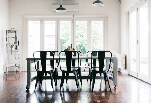  A dining table using wheels and castors to elevate their home creations.  